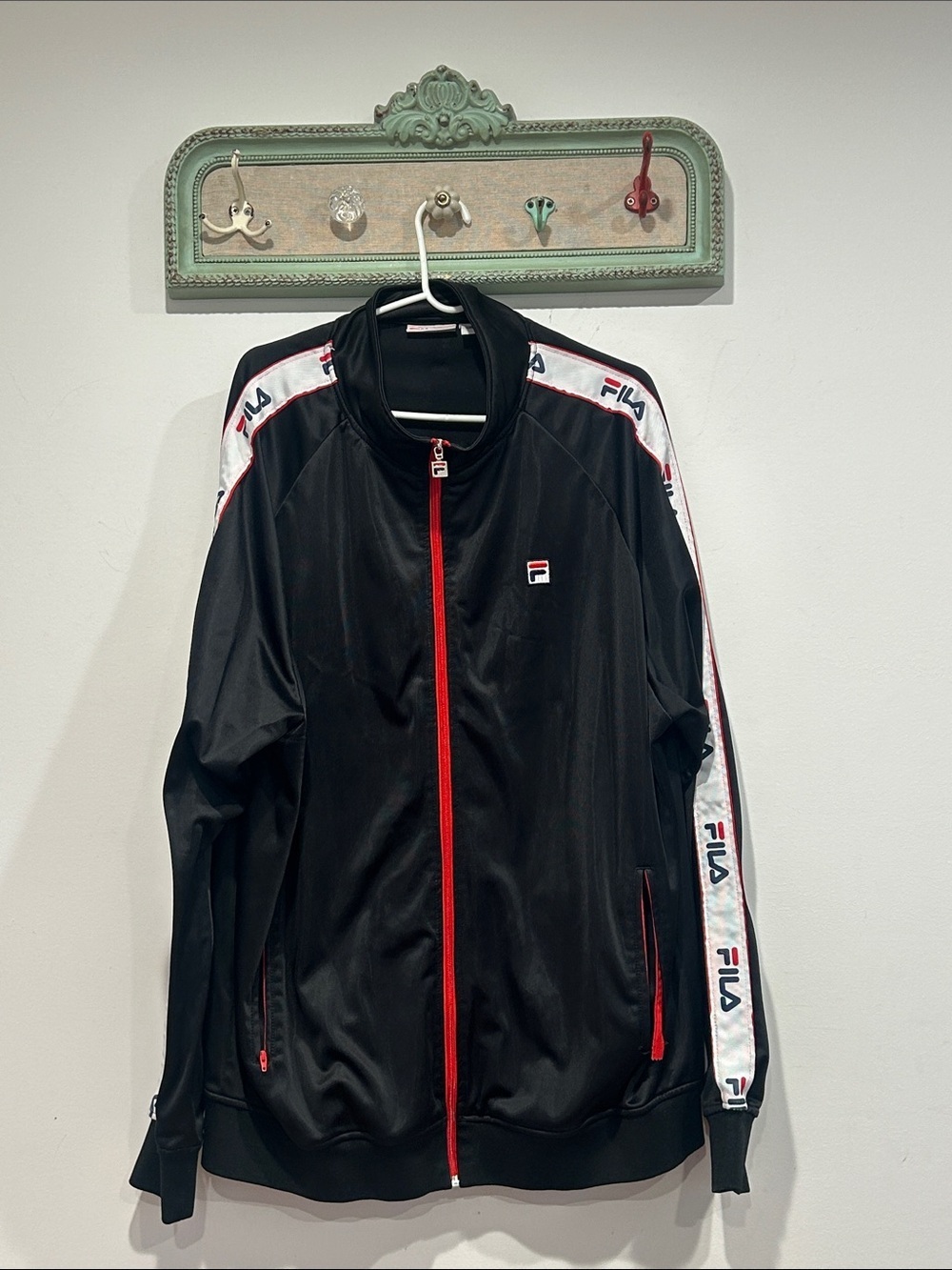 Fila Black Track Jacket with Red full Zipper and White Logo Tapes Mens 3XL